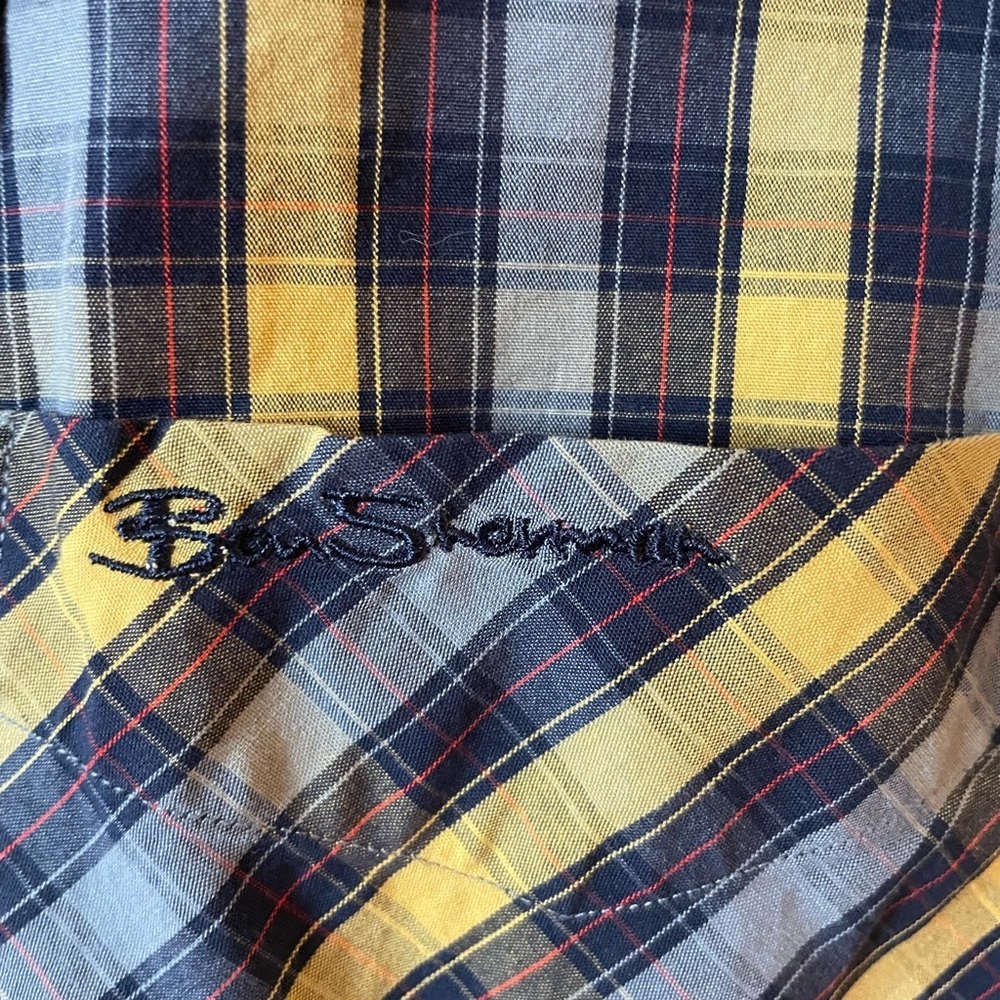 Ben Sherman Yellow and Blue Casual Button Down Shirt - Picture 4 of 5